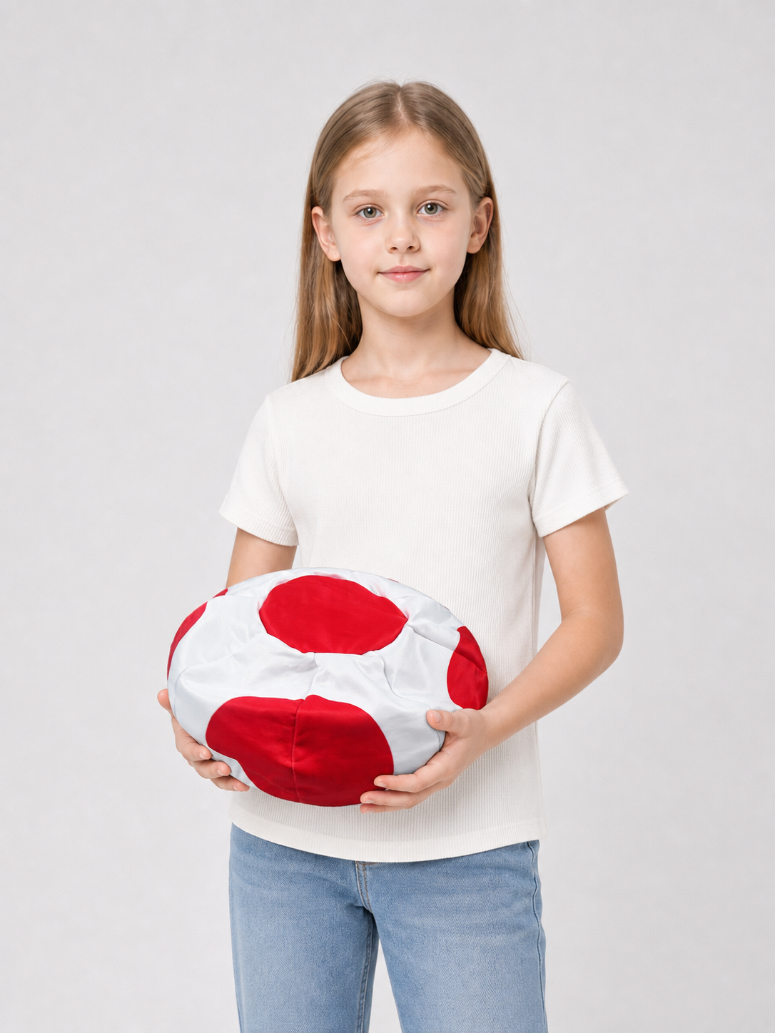This hat is designed in the style of a mushroom character and is suitable for creating a themed look for costume events, Halloween, stage performances, and photo shoots. The model has a distinctive low, rounded shape with a domed top that r