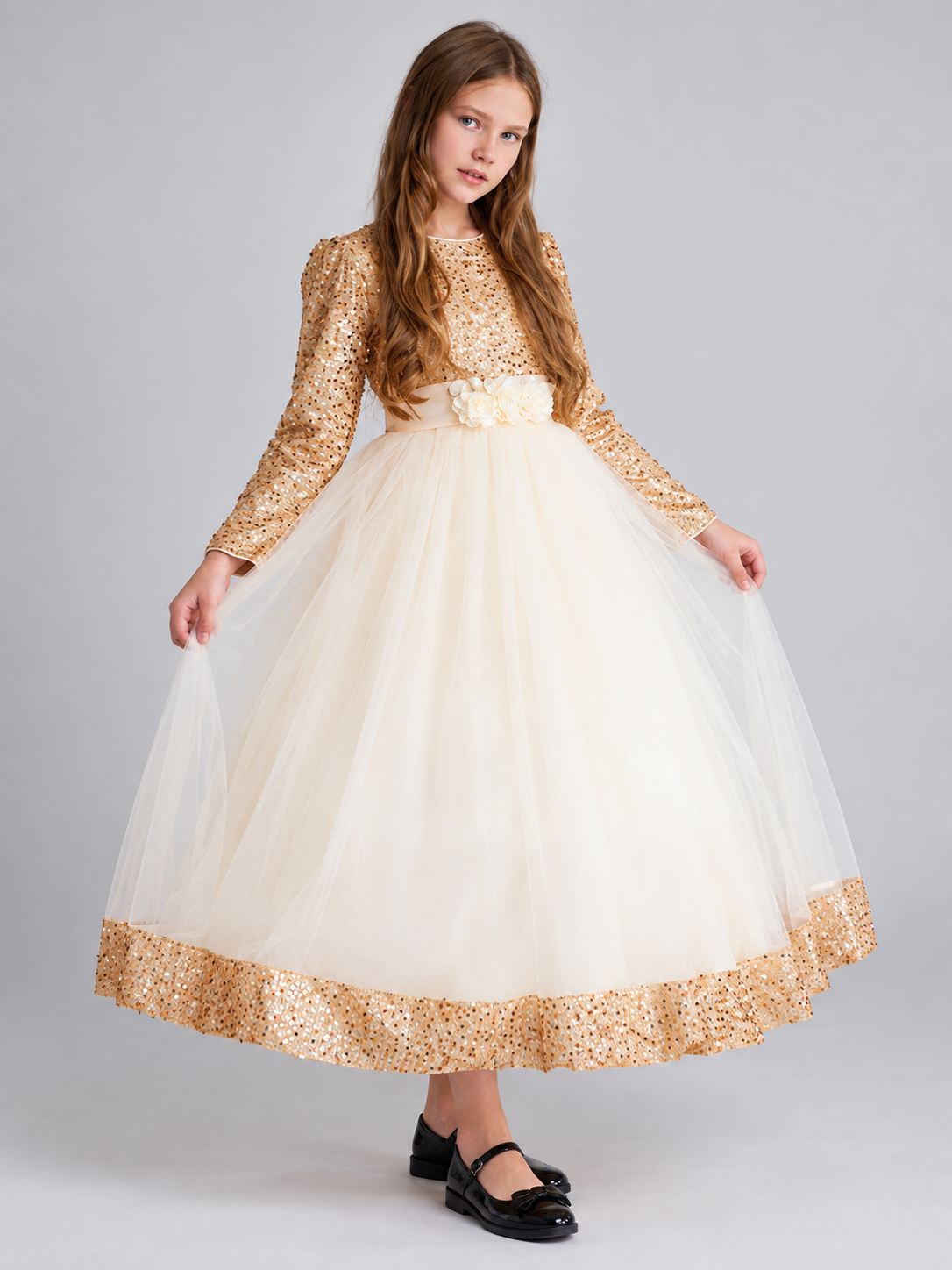 Formal Dress with Sequins and Fluffy Tulle Skirt