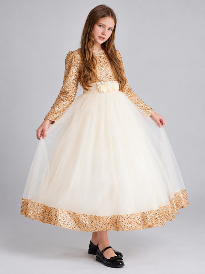Formal Dress with Sequins and Fluffy Tulle Skirt