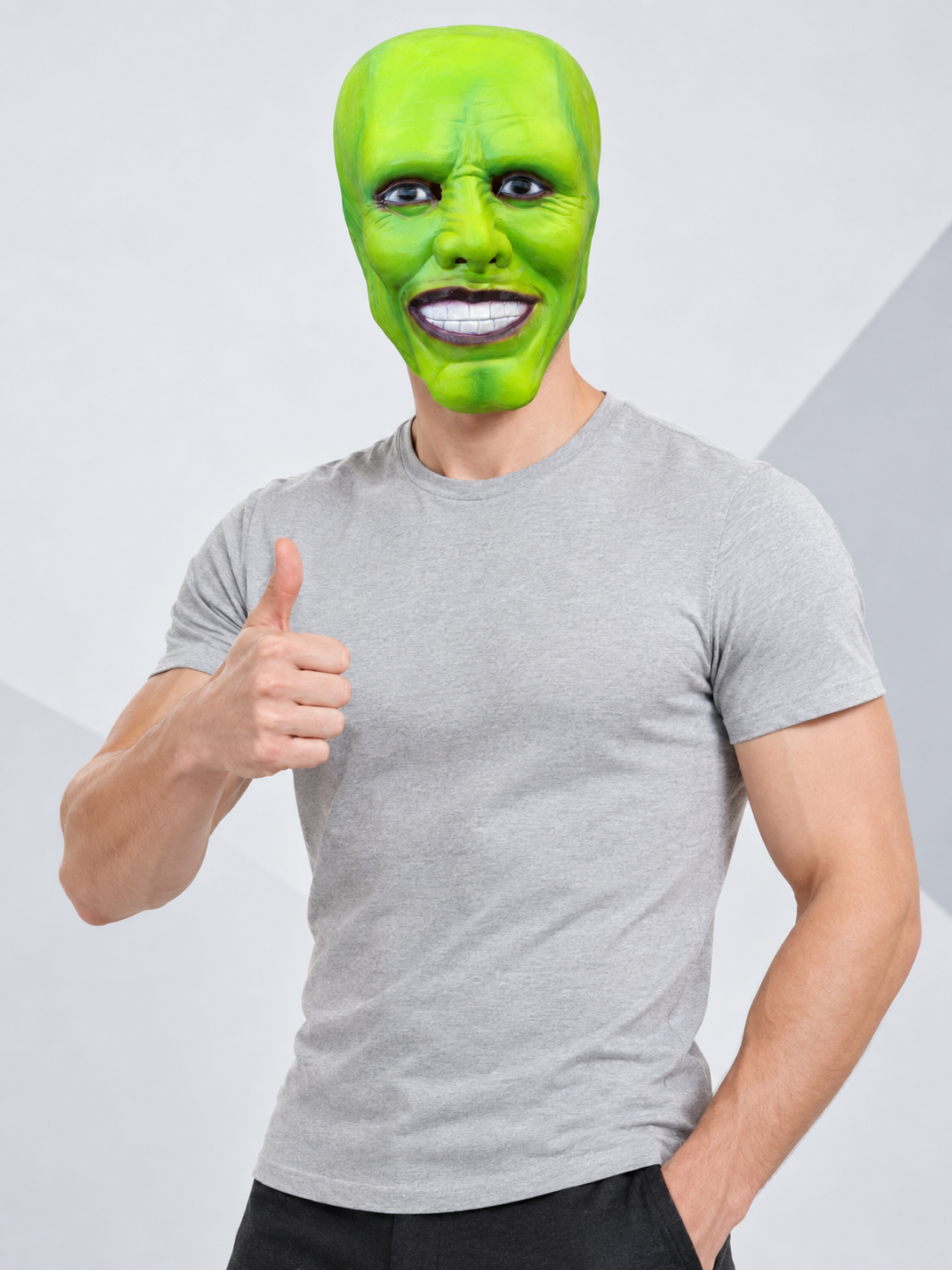 Green Latex Cosplay Mask with Wig Costume Masks detail