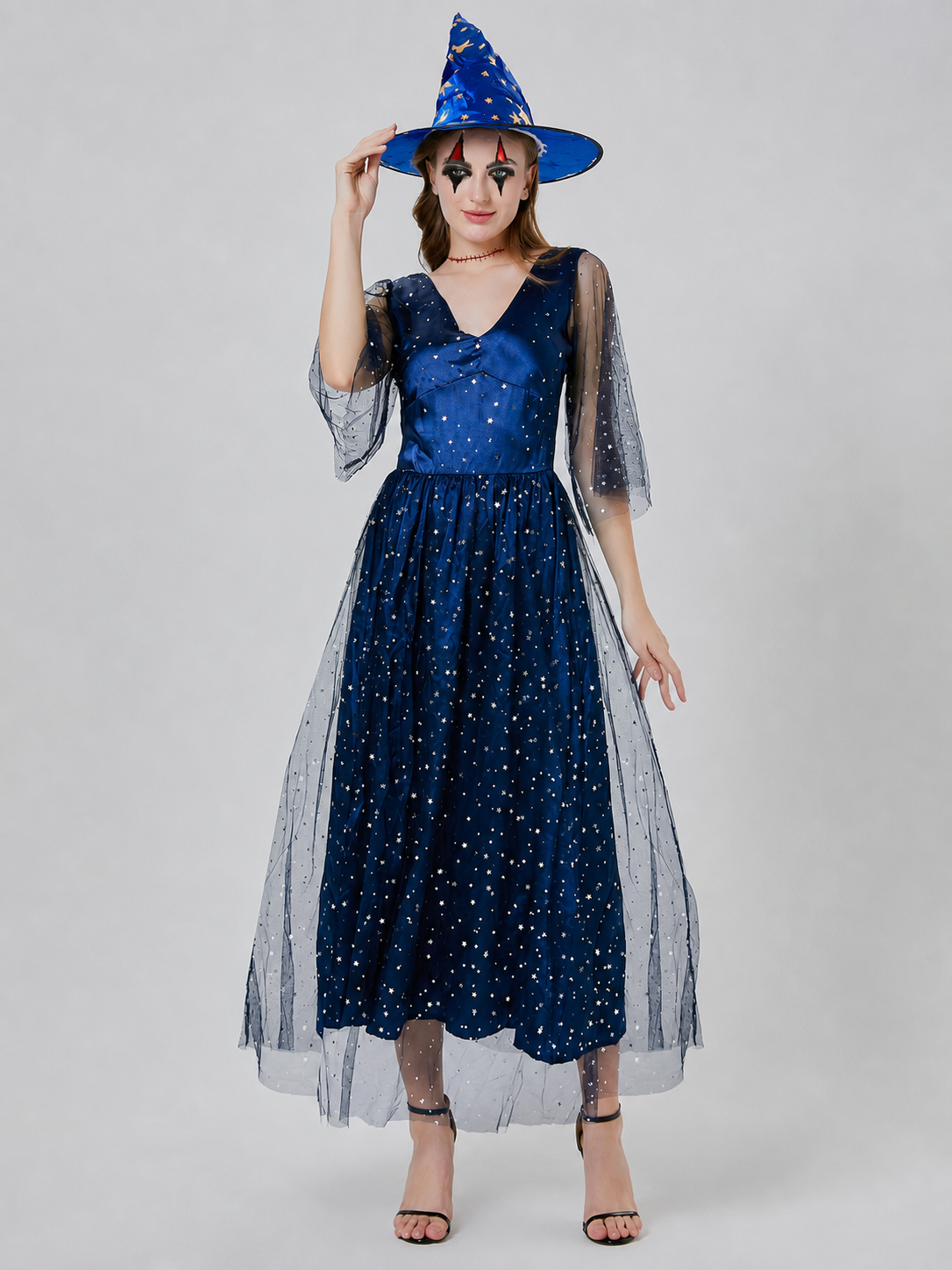 Long Masquerade Dress with Silver Stars