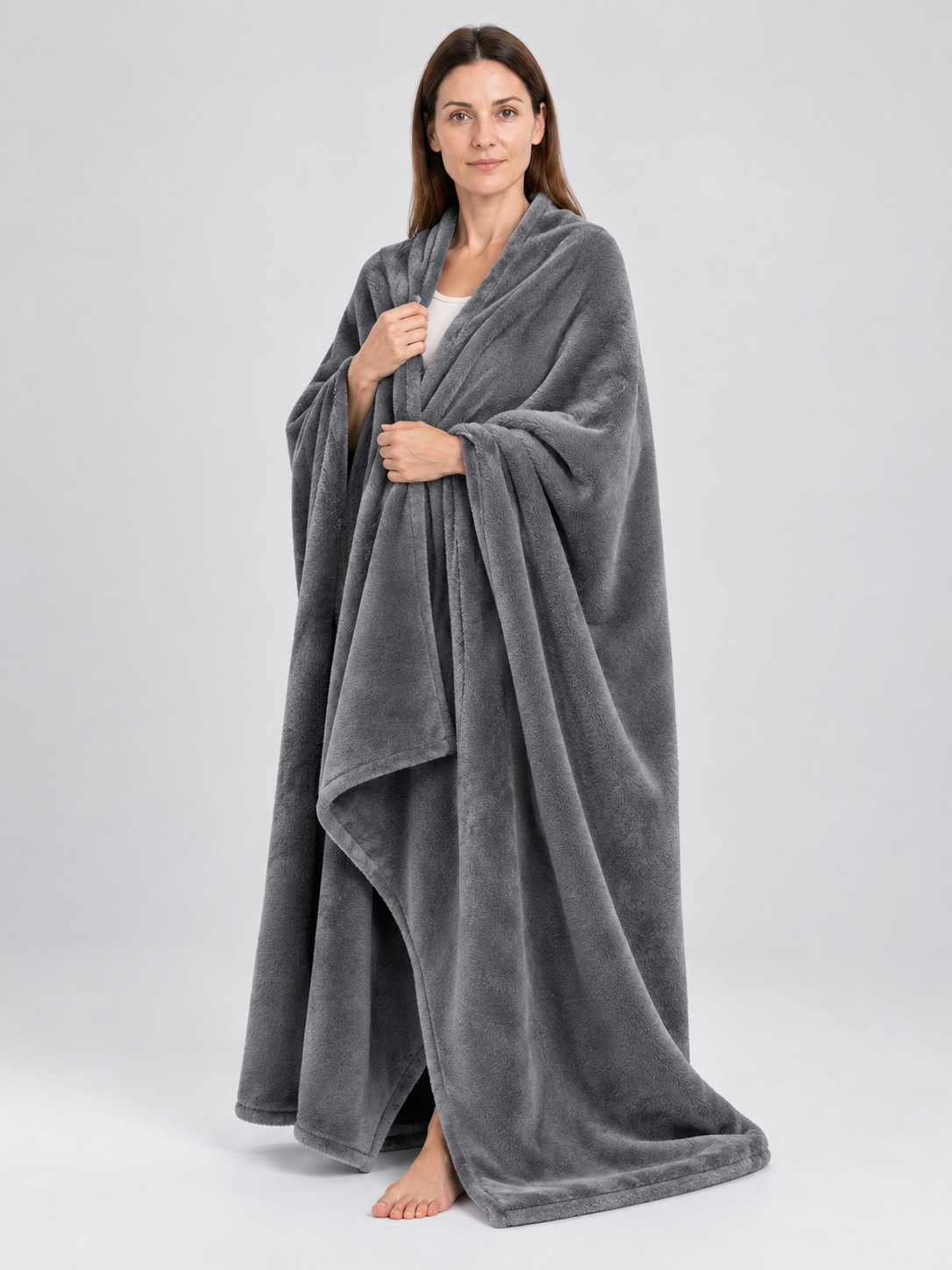 Gray Double-Sided Fleece Throw Blanket with Binding