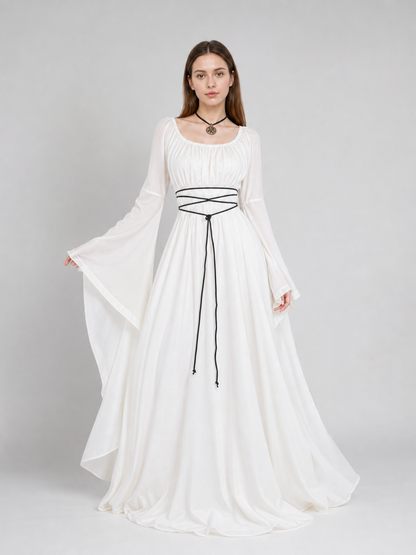 White Long Dress with Black Lacing