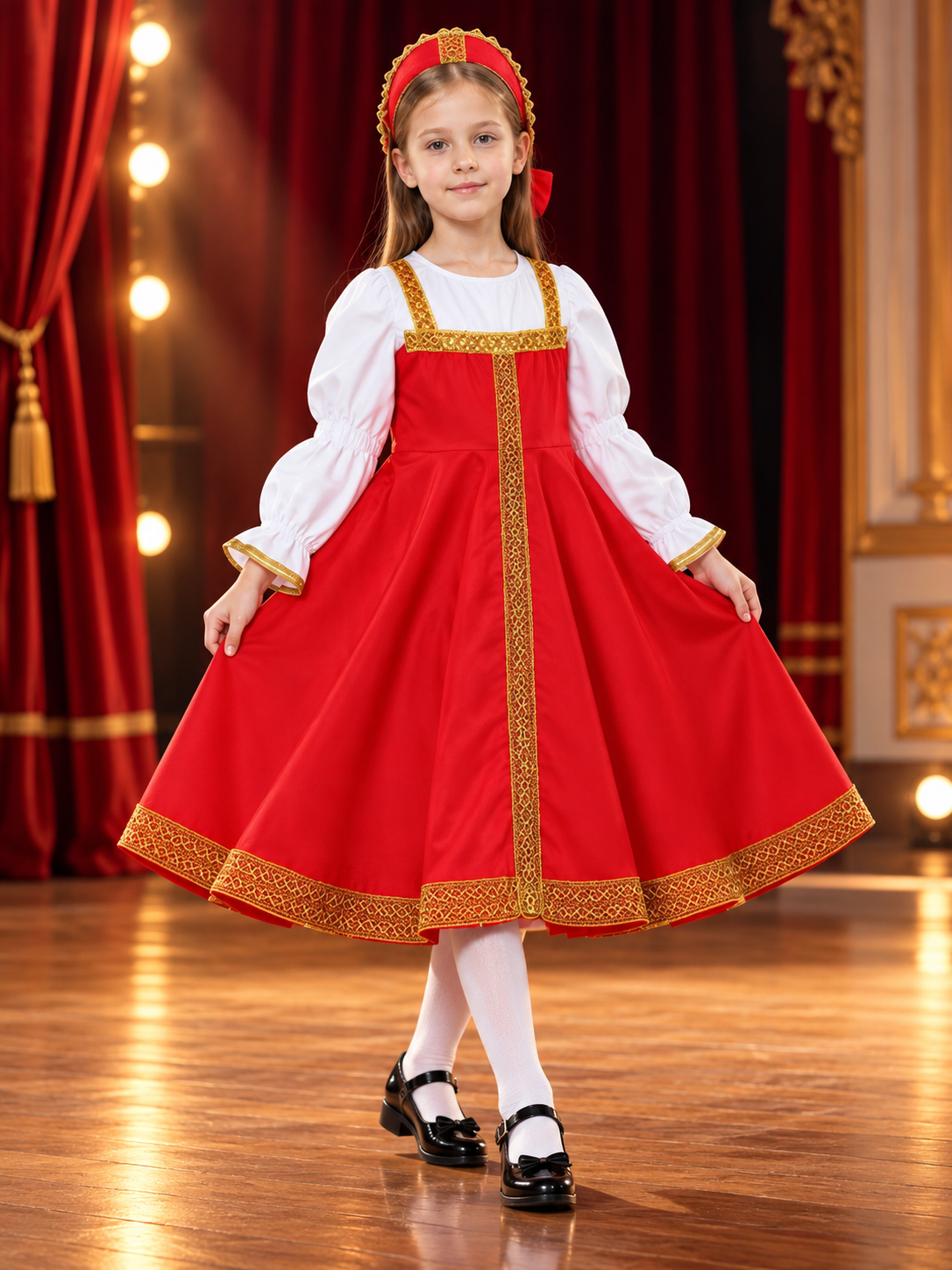 Stage Costume with Red Dress and Headpiece Costume Dresses detail