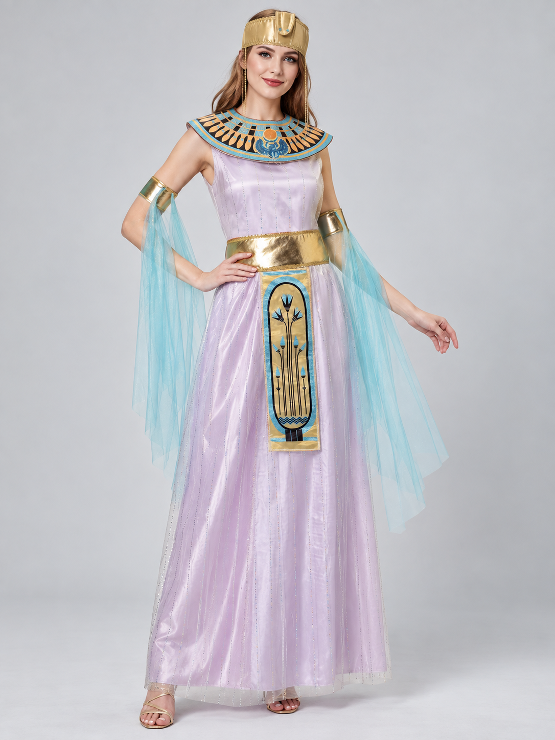 Cleopatra Carnival Costume with Gold Belt and Headpiece