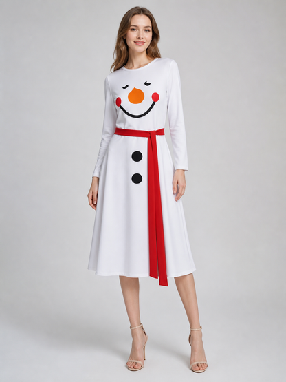 Snowman New Year's Costume, White Dress with Decorative Details