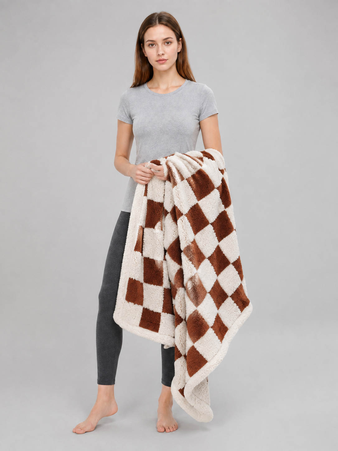 Double-Sided Dog Blanket in Brown-and-Cream Plaid Wearable Blankets detail