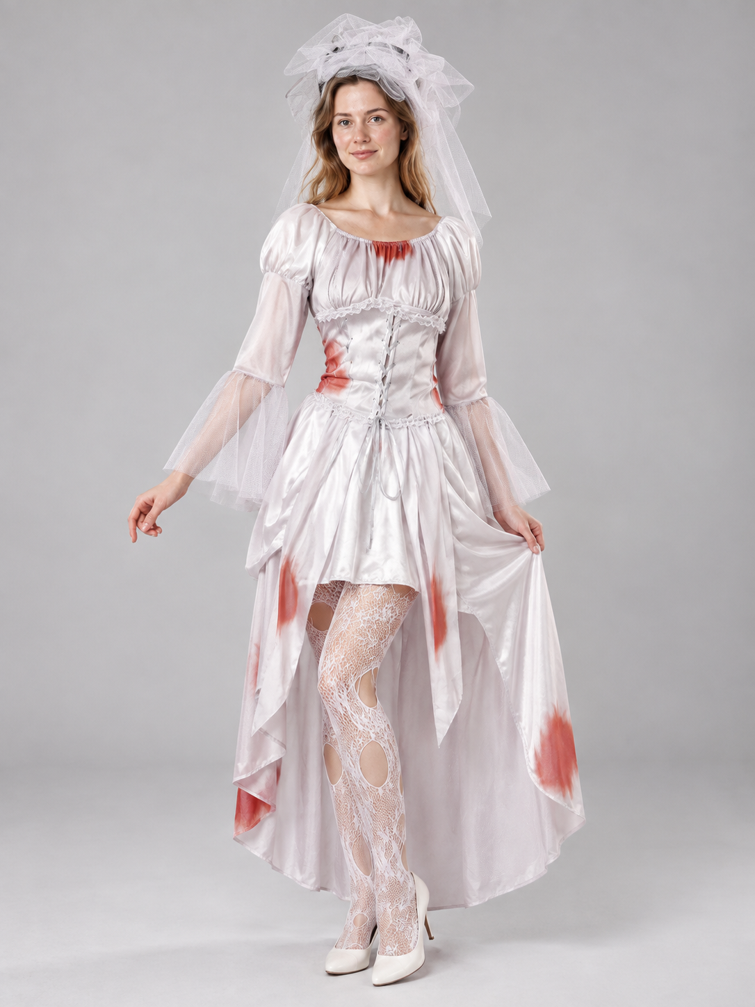 Vampire-Style Carnival Costume with Corset and Veil