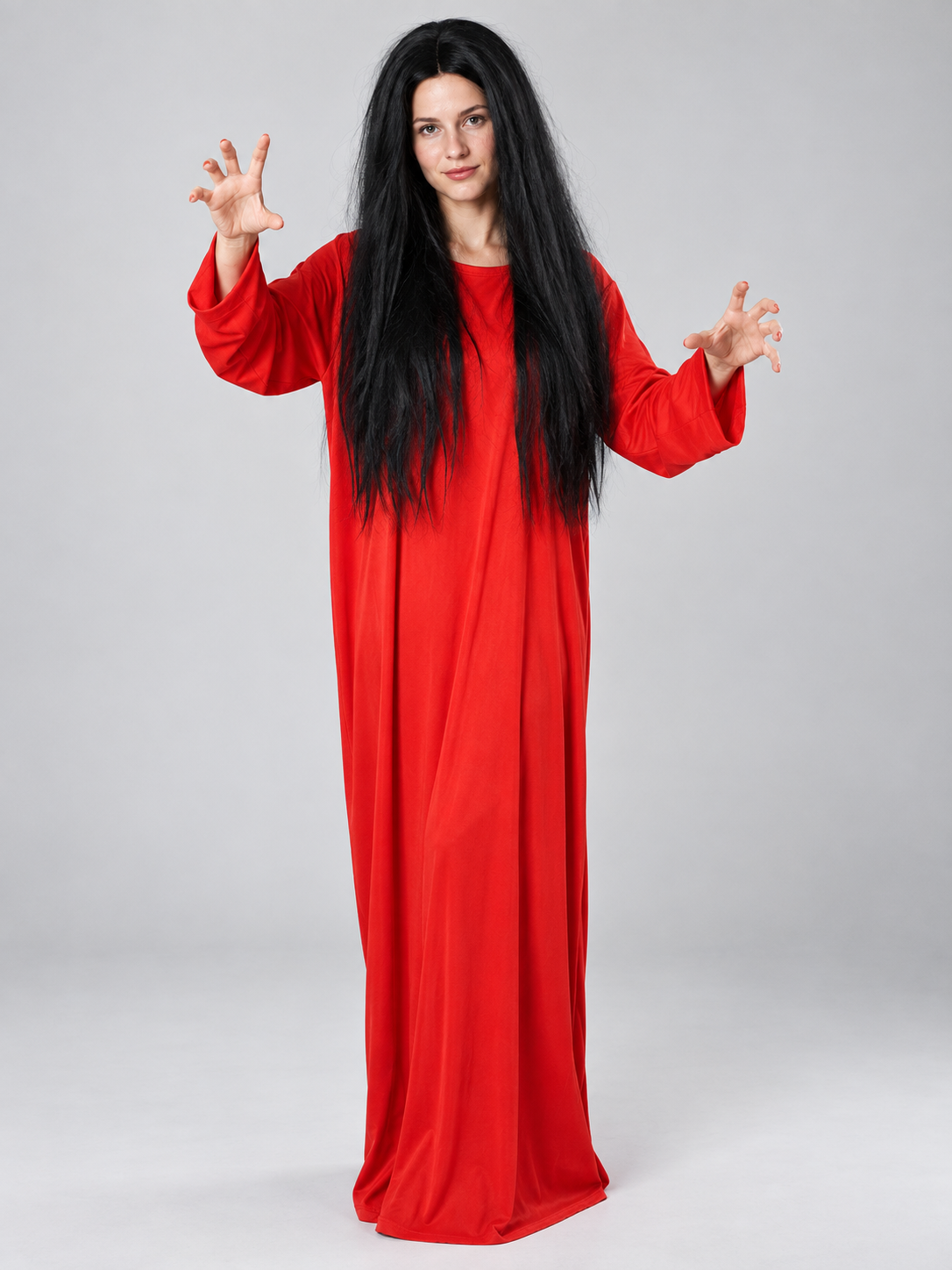 Carnival Costume with Red Dress and Black Wig