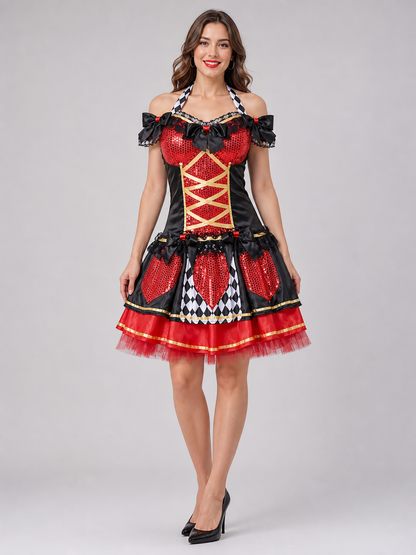 Stage costume with corset, bow, and skirt