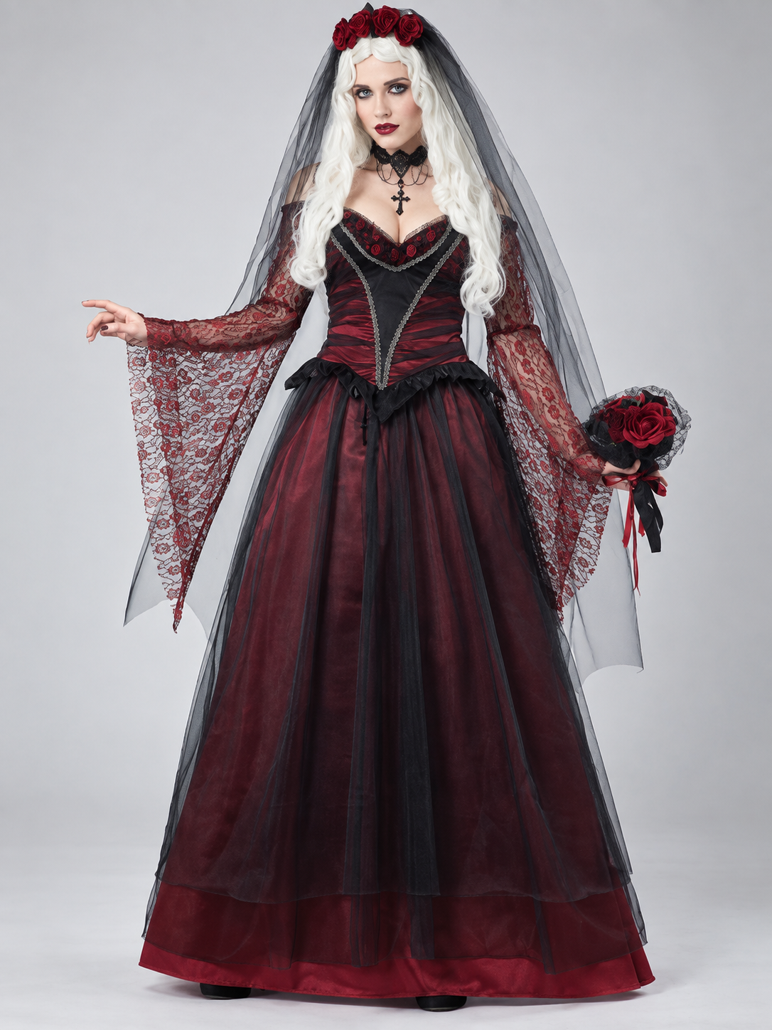 Vampire Costume with Veil and Choker