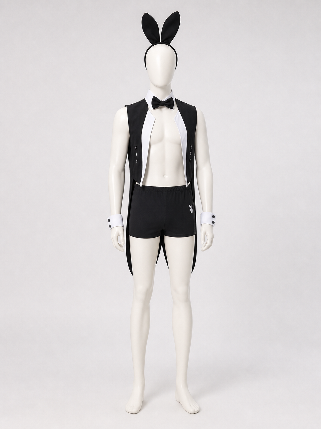 Black-and-White Rabbit Costume with Ears and Bow Tie