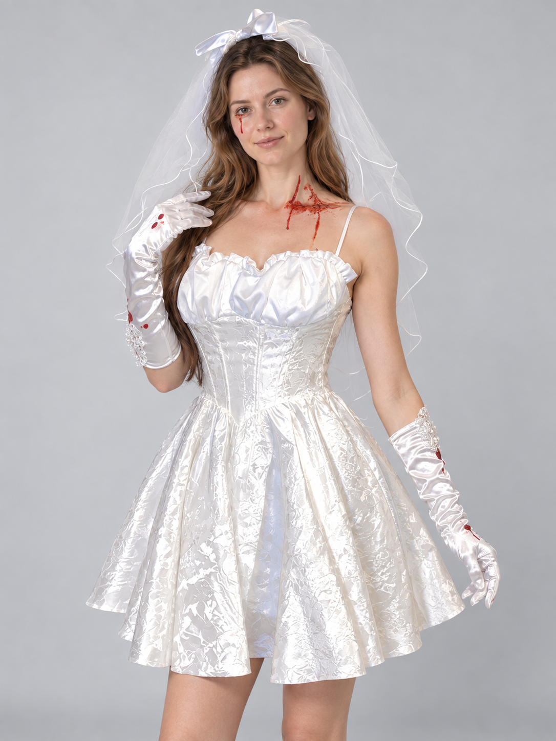 Vampire Costume: White Satin Dress, Veil