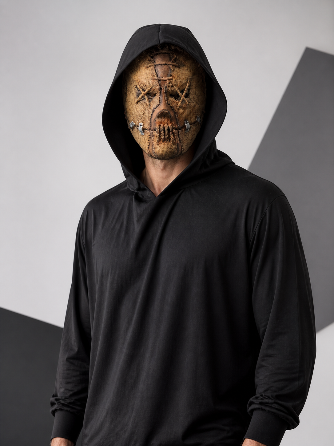 Brown Carnival Mask with Stitching and Rivets Costume Masks detail