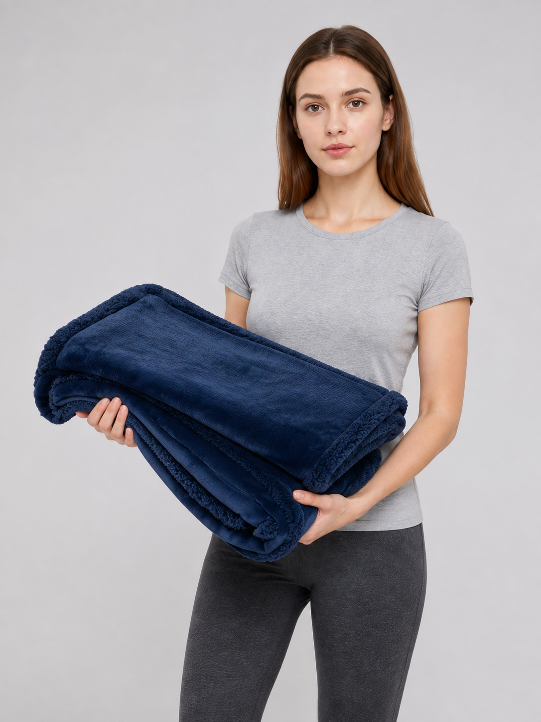 dark blue waterproof_reversible_sherpa_flannel_pet_blanket product image 3