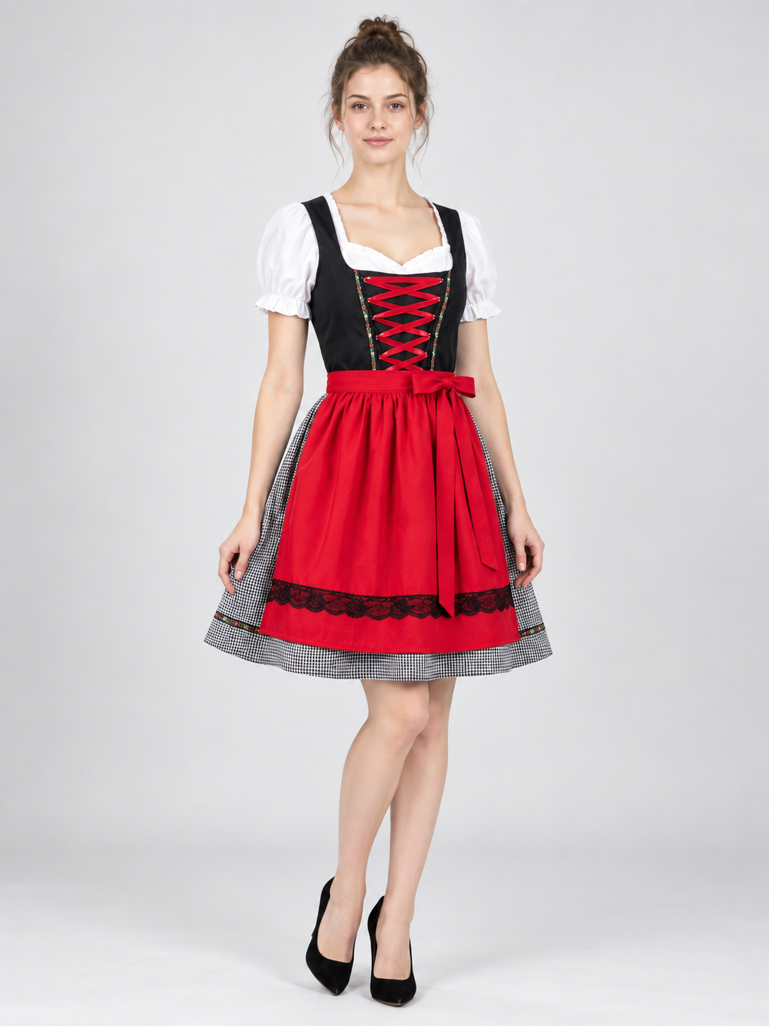 Bavarian-Style Dirndl Dress with Apron and Blouse