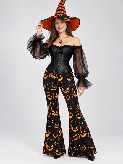 Halloween Witch Costume: Corset, Pants, Hat, Necklace