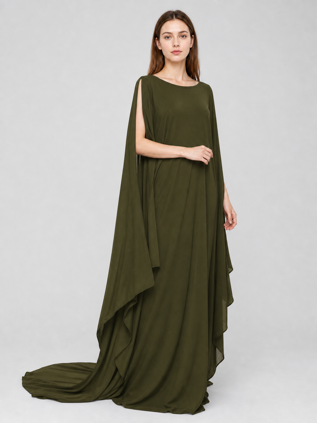 Fantasy-Style Dress with a Draped Skirt and Train