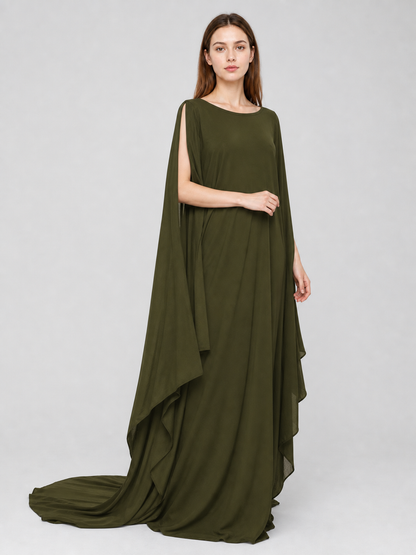 Fantasy-Style Dress with a Draped Skirt and Train