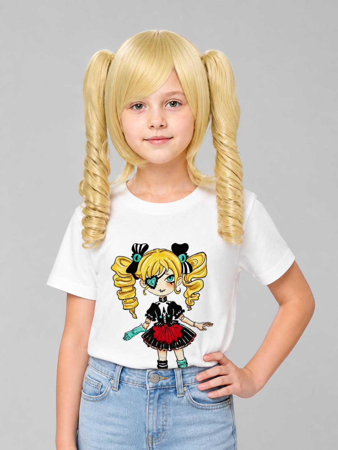 Light Golden Wig for Cosplay with Double Ponytails Costume Wigs detail