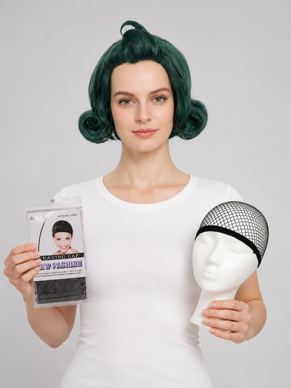 Dark Green Carnival Wig for Halloween and Cosplay Costume Wigs detail