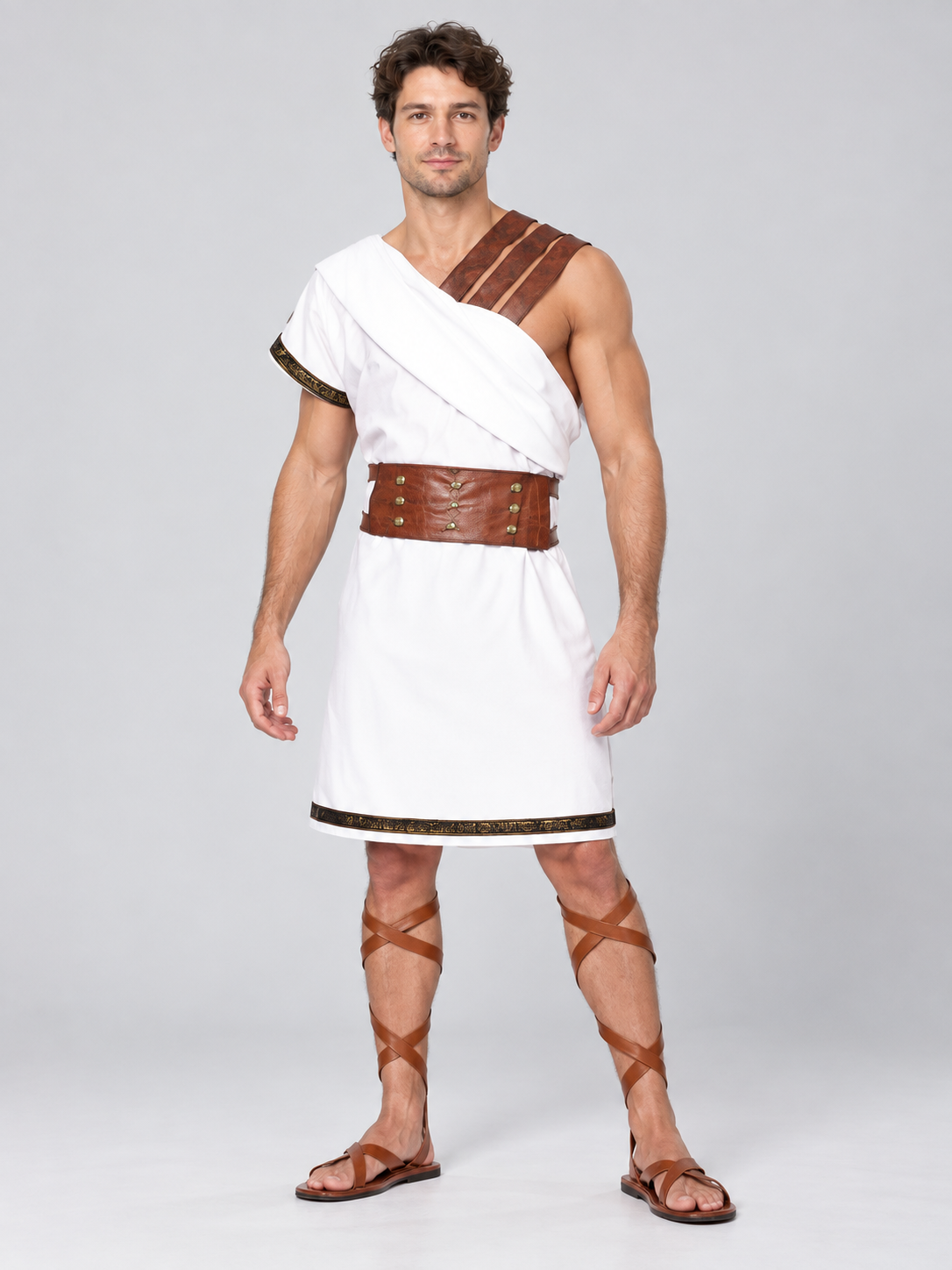 Gladiator Carnival Costume with White Tunic and Belt