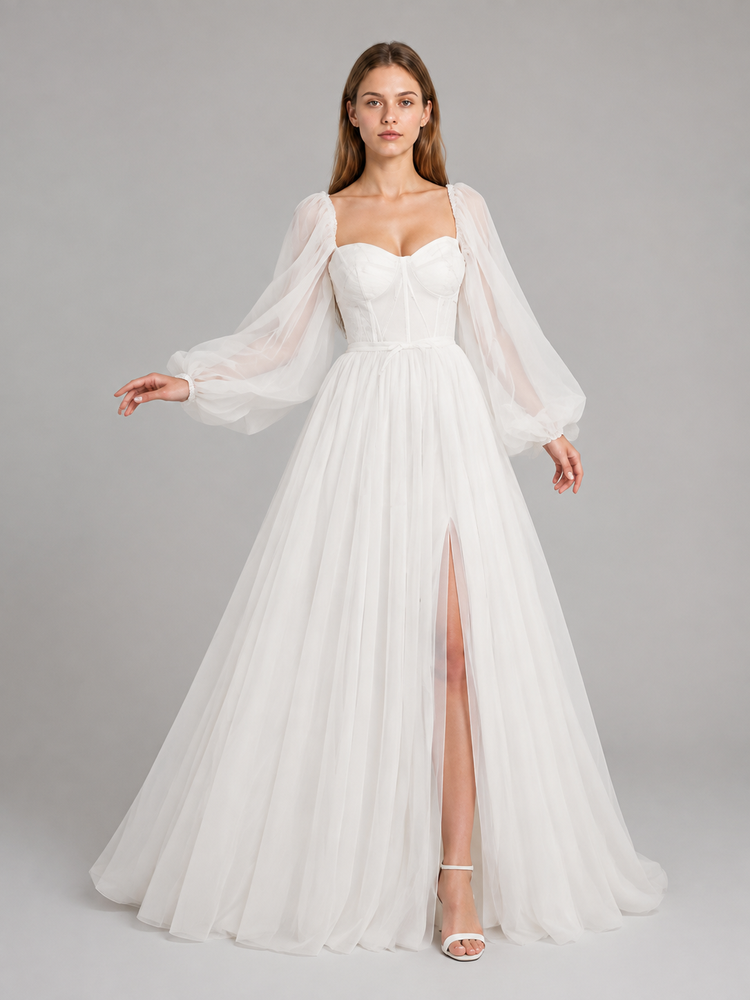 bridal white white off-shoulder long-sleeved wedding dress product image 3