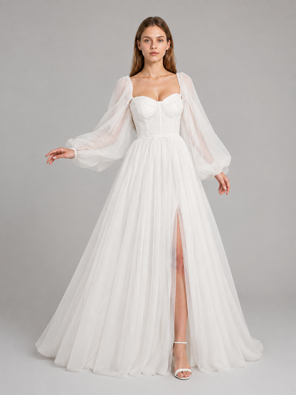 bridal white white off-shoulder long-sleeved wedding dress product image 3
