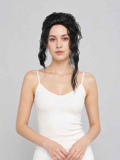 Black Curly Carnival Wig for Halloween Costume Wigs detail