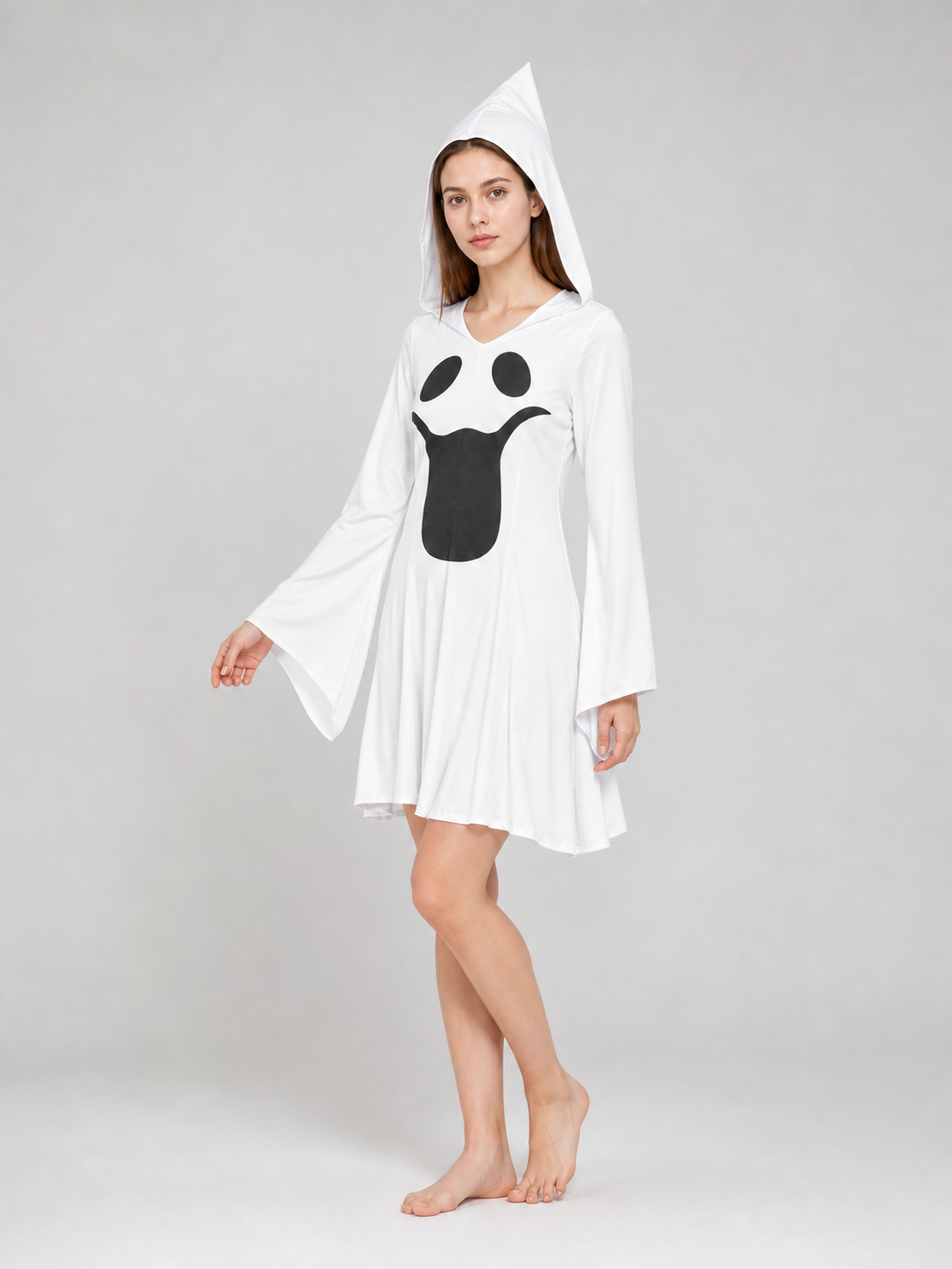 Ghost costume with hood, dress with gloves