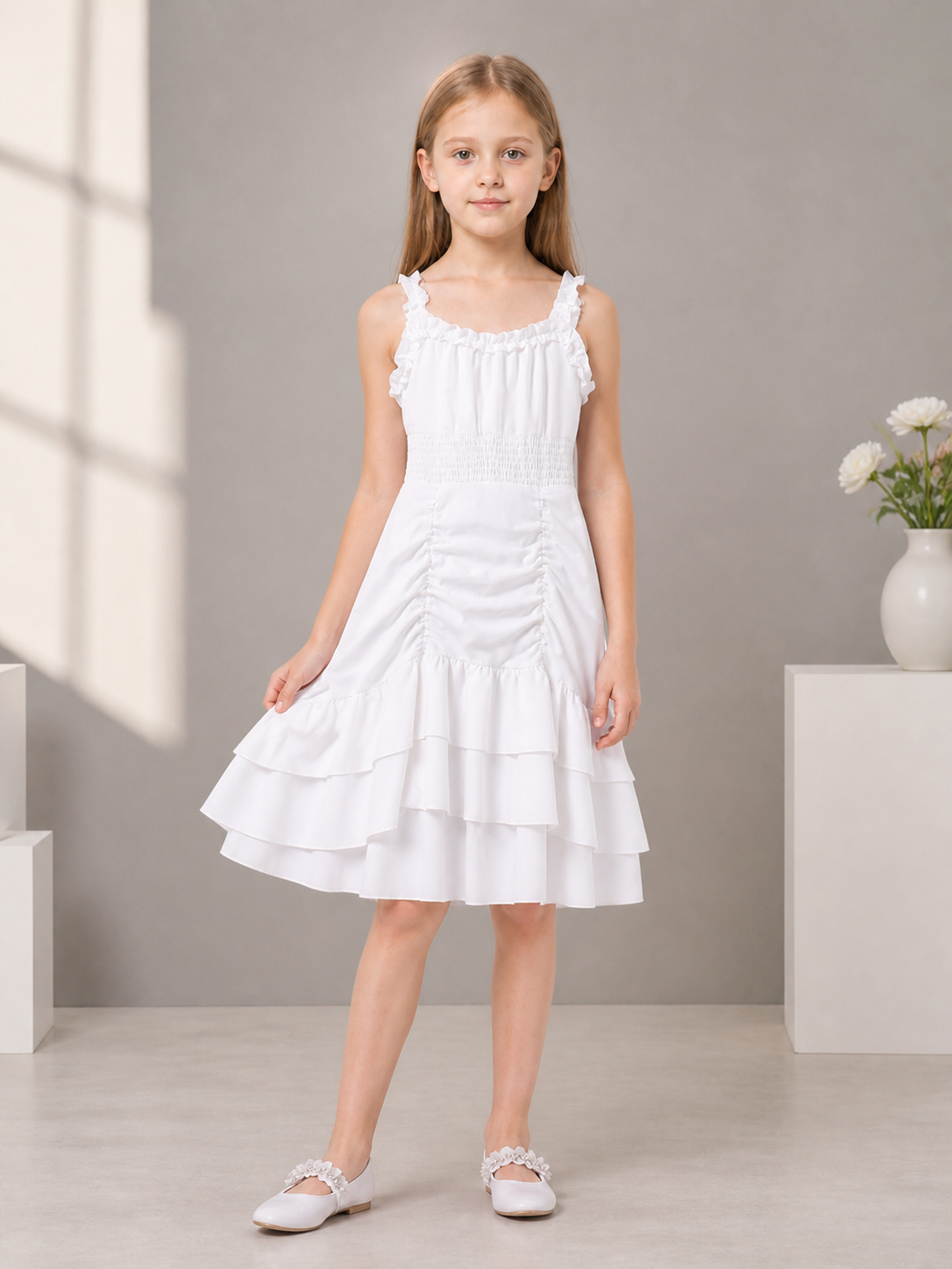 Medieval Ruffle-Trimmed Midi Dress with Straps Costume Dresses detail