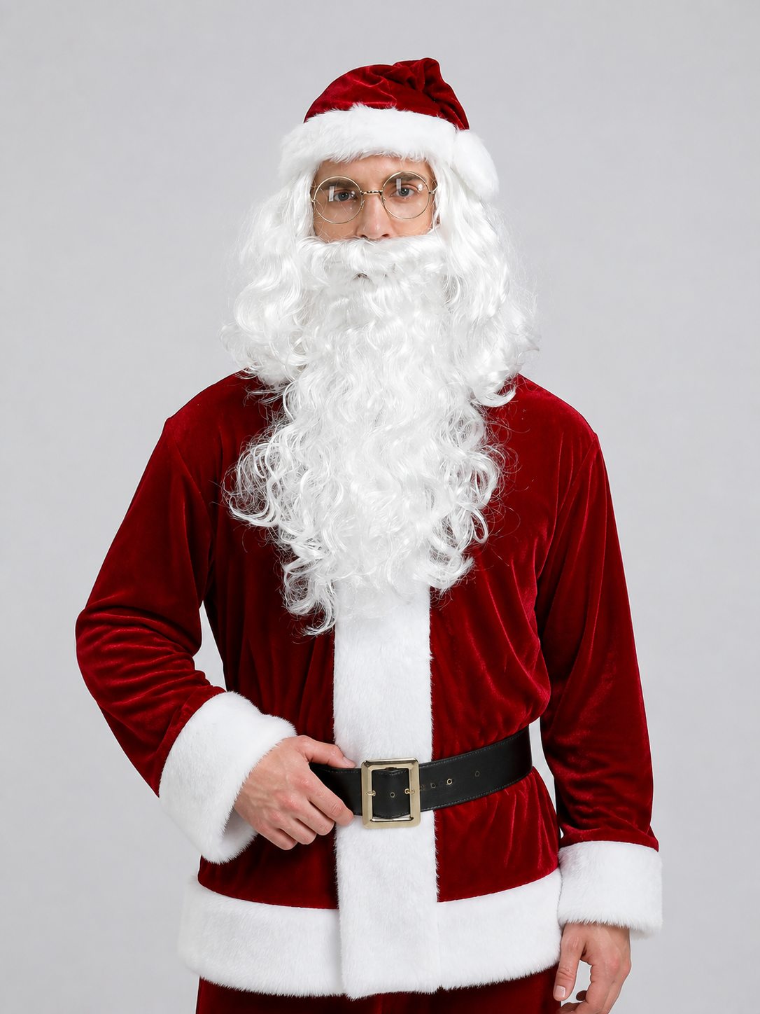 White Carnival Wig with Beard for a Santa Claus Look Costume Wigs detail
