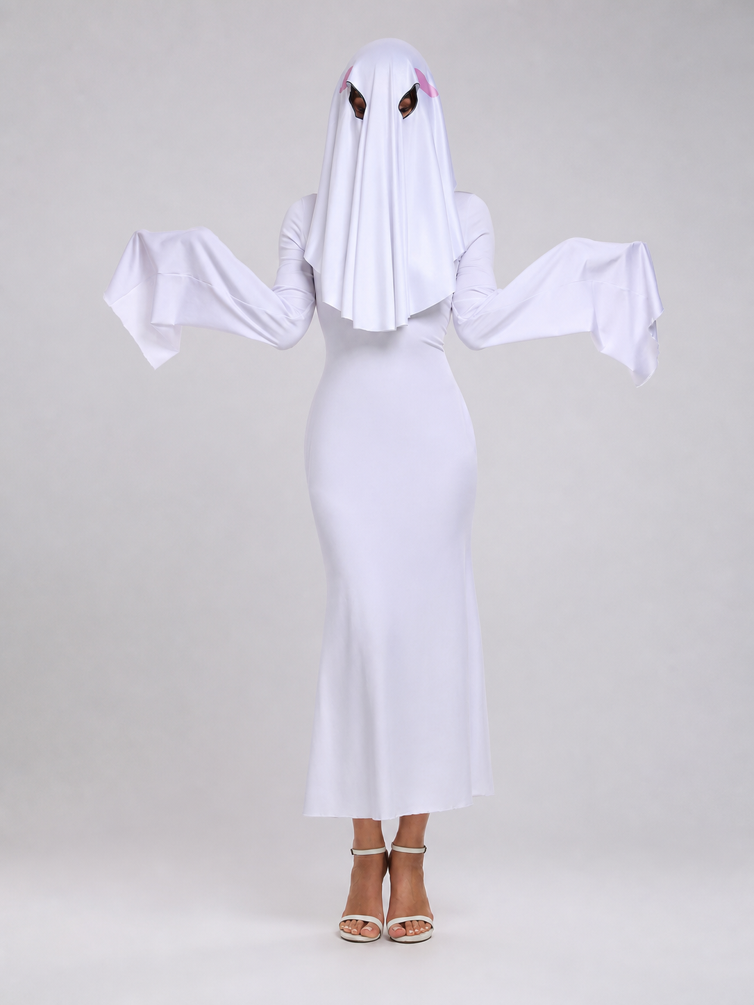 White Ghost Dress with Hood and Pink Accents