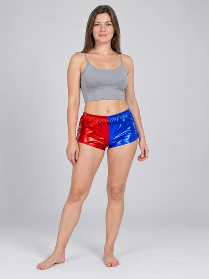 Two-Tone Metallic Shorts with Elastic Waistband
