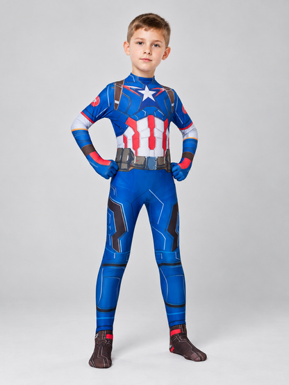 Blue Superhero Costume for Cosplay with a Star