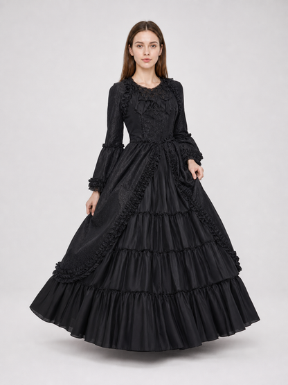 Gothic Victorian Dress with Sleeves and Ruffles