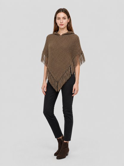 Triangle Hooded Cape with Fringe, Brown Costume Capes detail