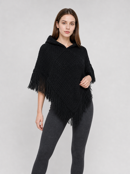 Triangular Hooded Poncho Cape with Belt