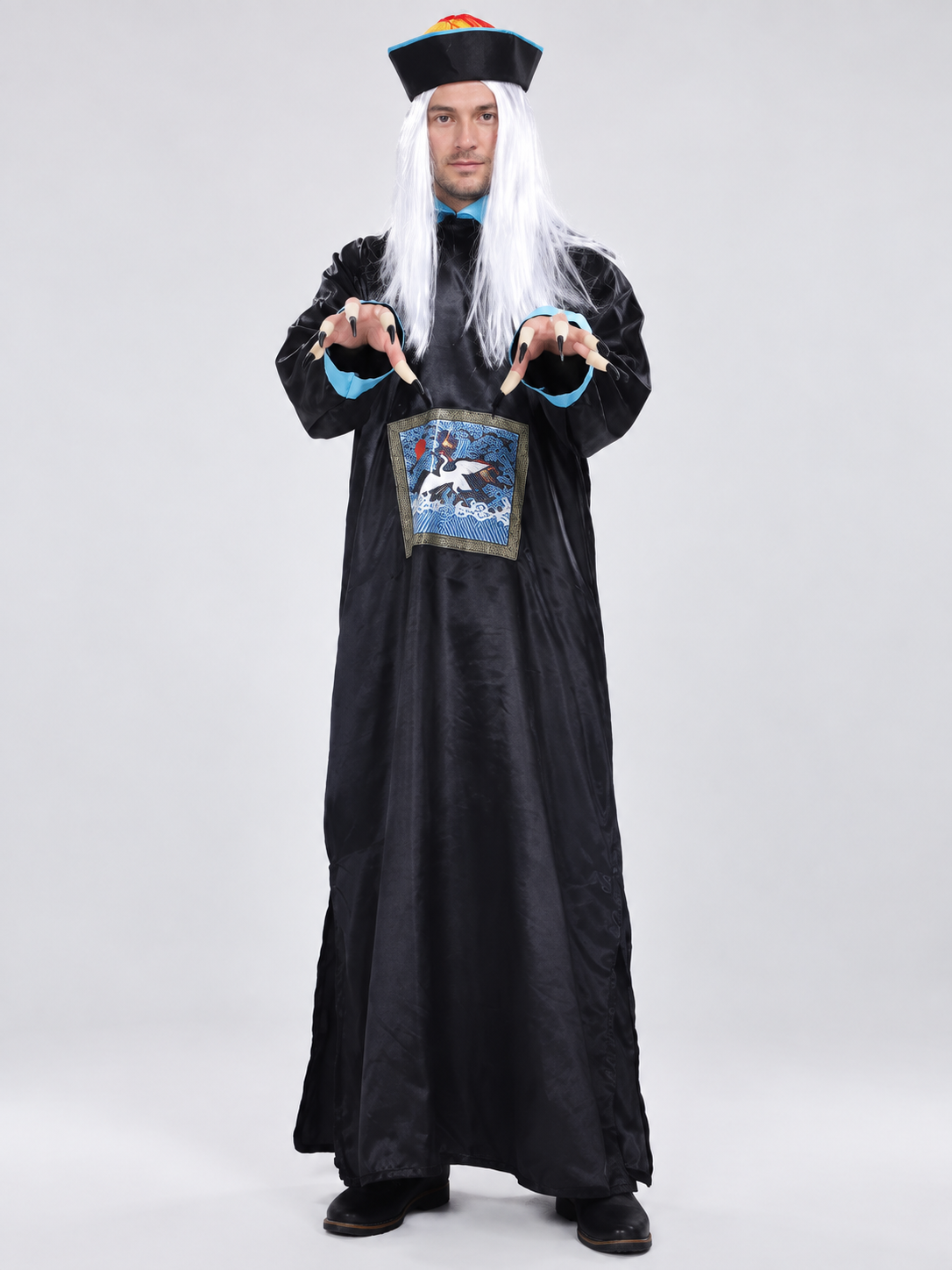 Carnival costume with wig and hat, long, black