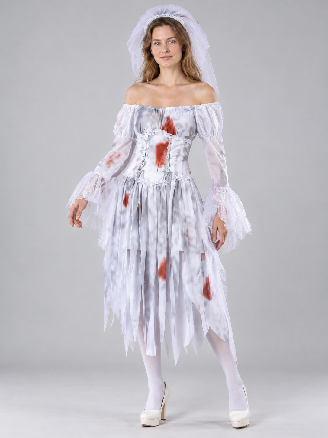Ghost Costume with Veil and Corset Belt