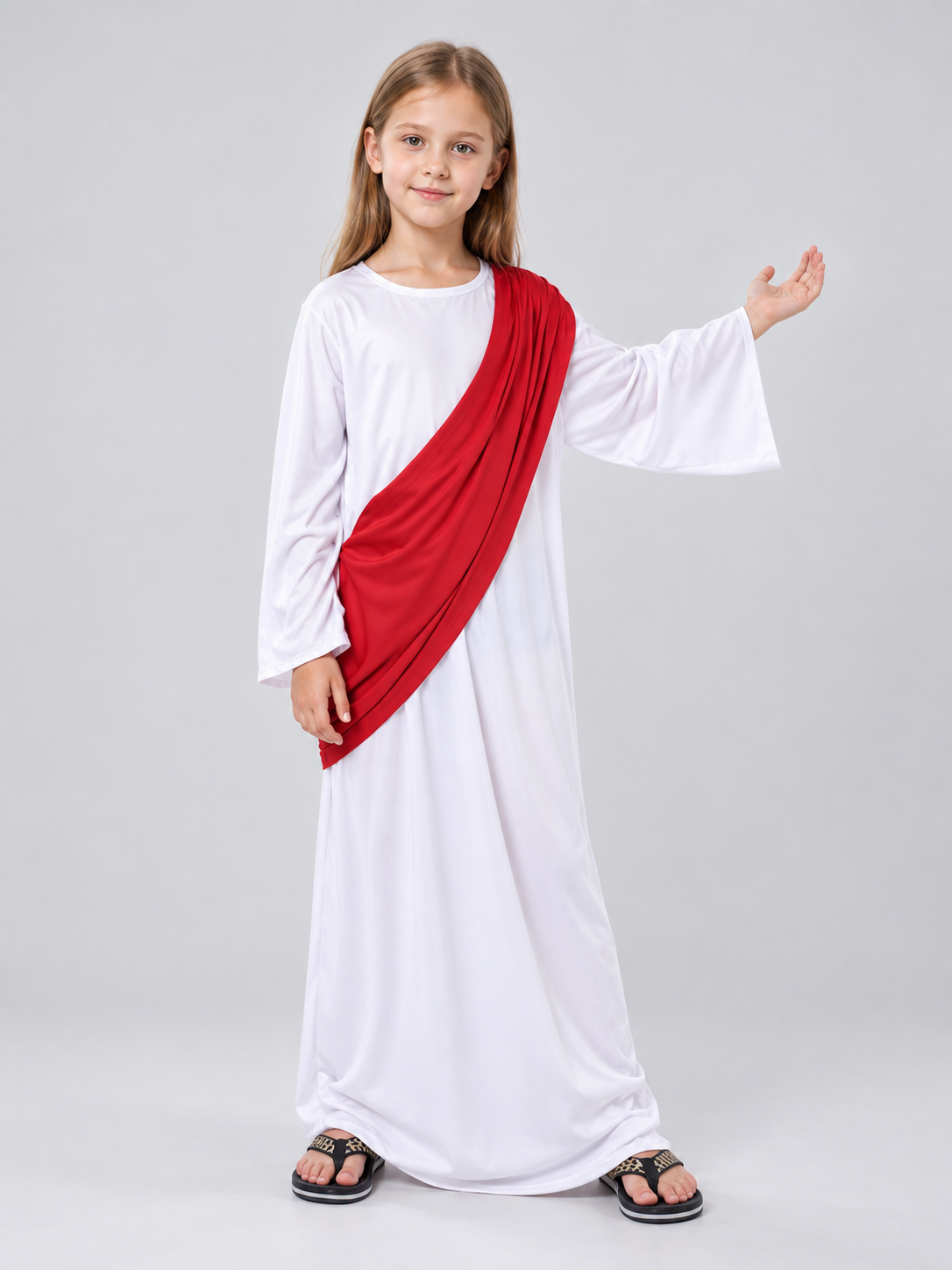 Carnival Costume with White Robe and Red Cape Costume Capes detail