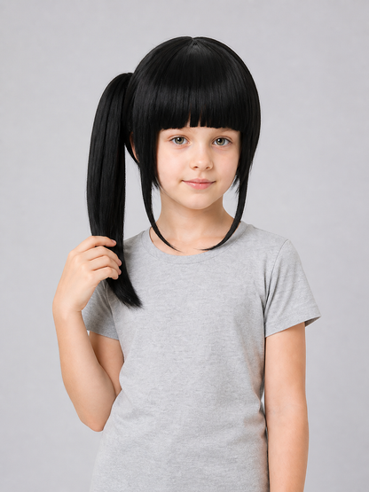 Long Black Carnival Wig with a High Ponytail Costume Wigs detail