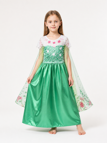 Green Princess Costume Dress with Flowers for Halloween