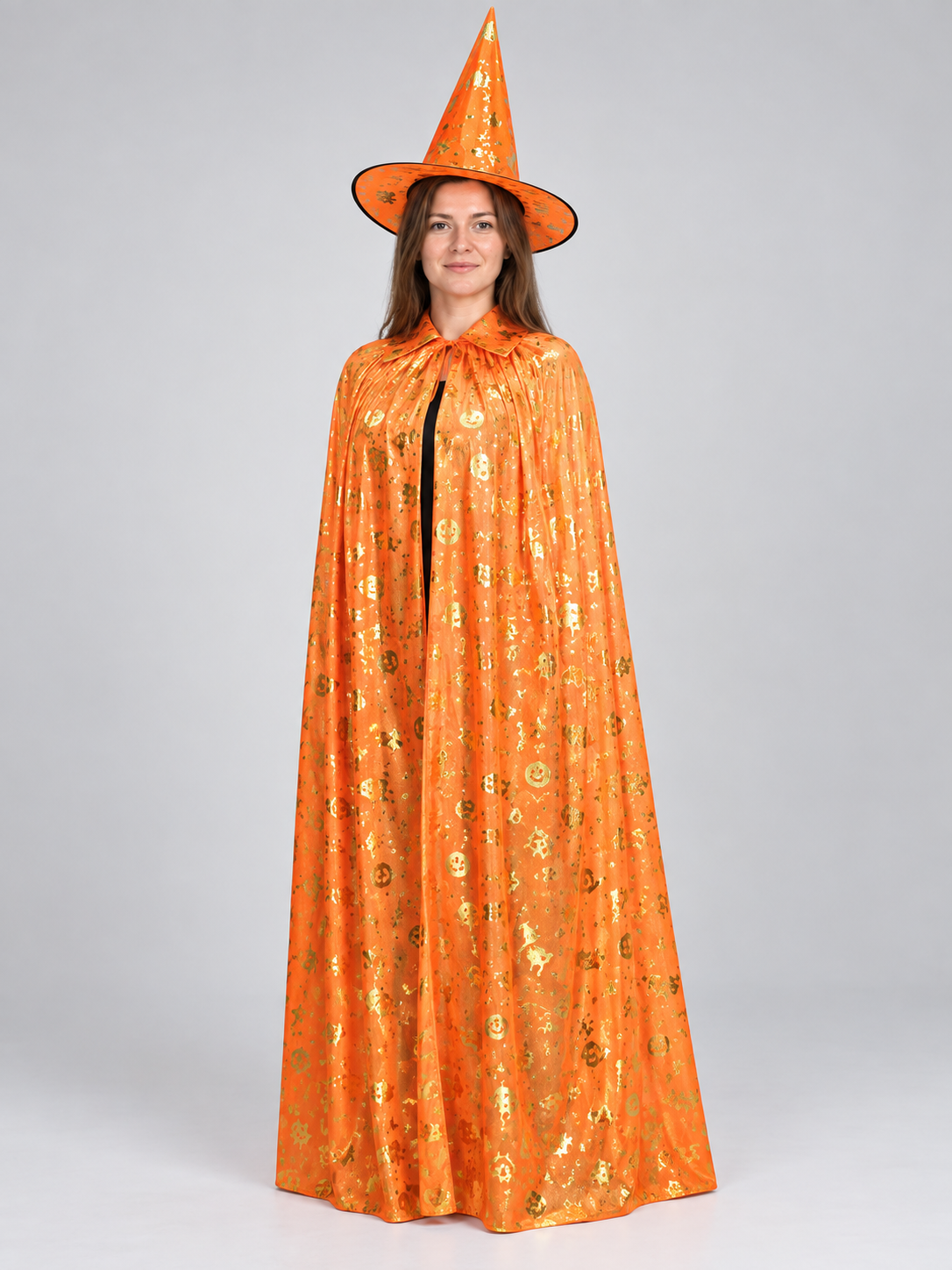 Carnival Witch Costume with Gold Print and Hat
