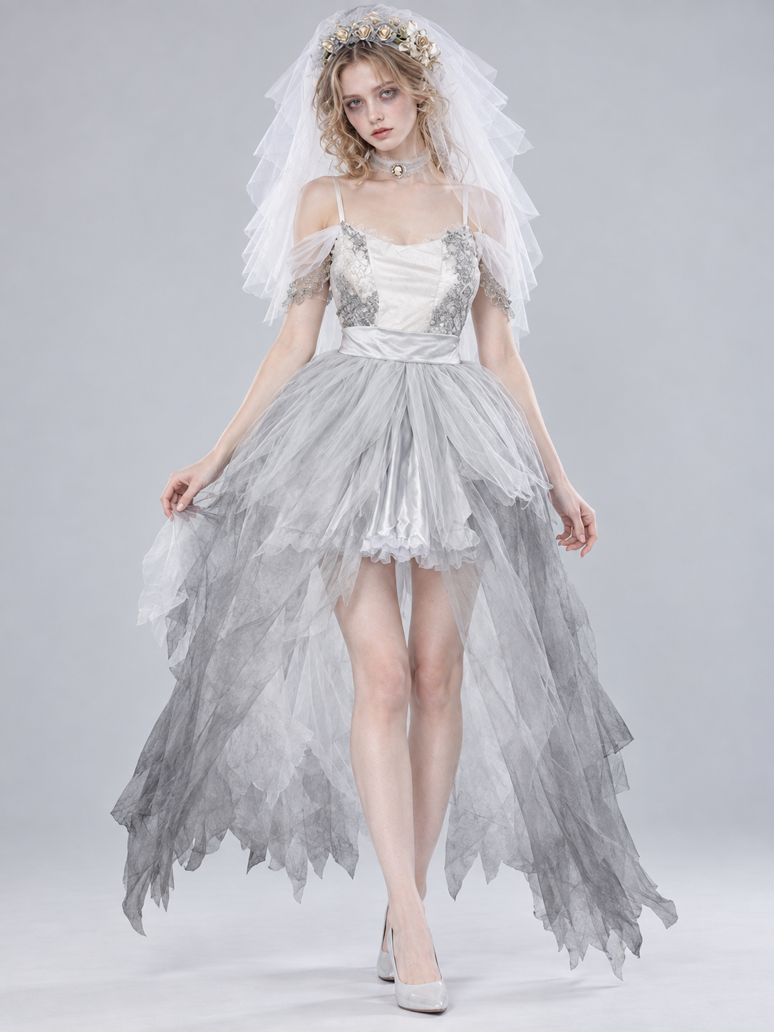 Halloween Bride Costume with Veil and Wreath