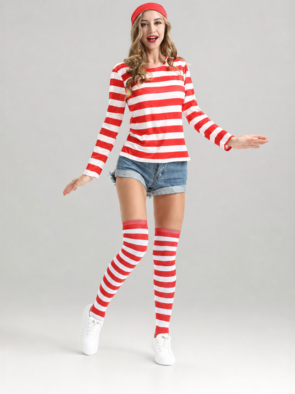 Long-Sleeve Red and White Striped T-Shirt