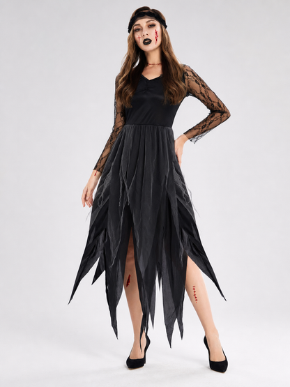 Gothic Cosplay Dress with a Torn Skirt