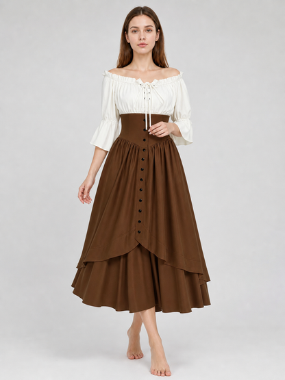 Brown Medieval-Style Dress with Ruffles