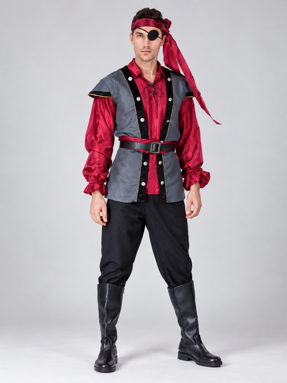 Adult Pirate Costume with Red Bandana and Eye Patch