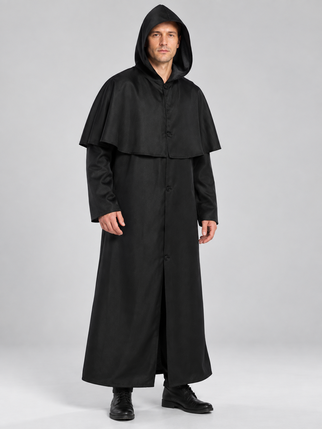 Carnival costume: black hooded cloak with capelet